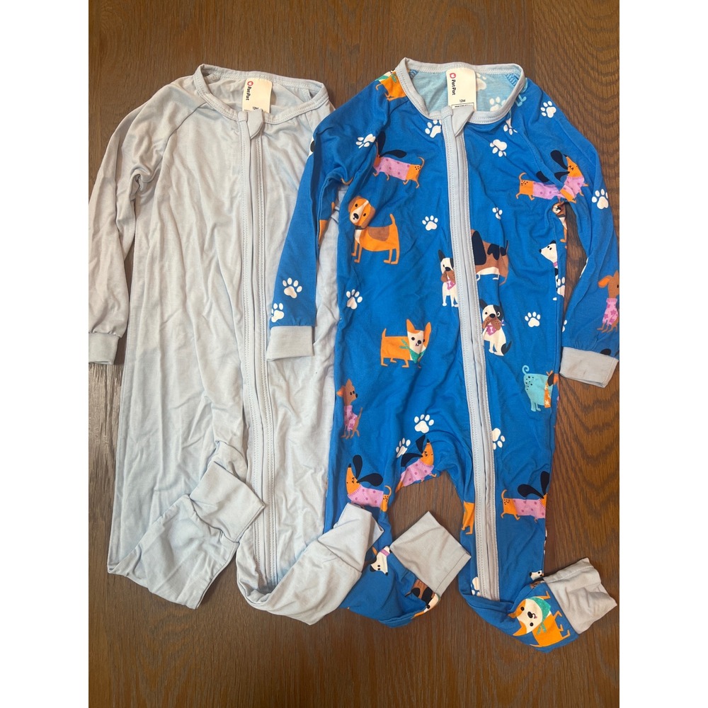 PatPat 12M Bamboo Viscose Romper Sleeper Bundle Blue Dog Print Solid 2 Pack